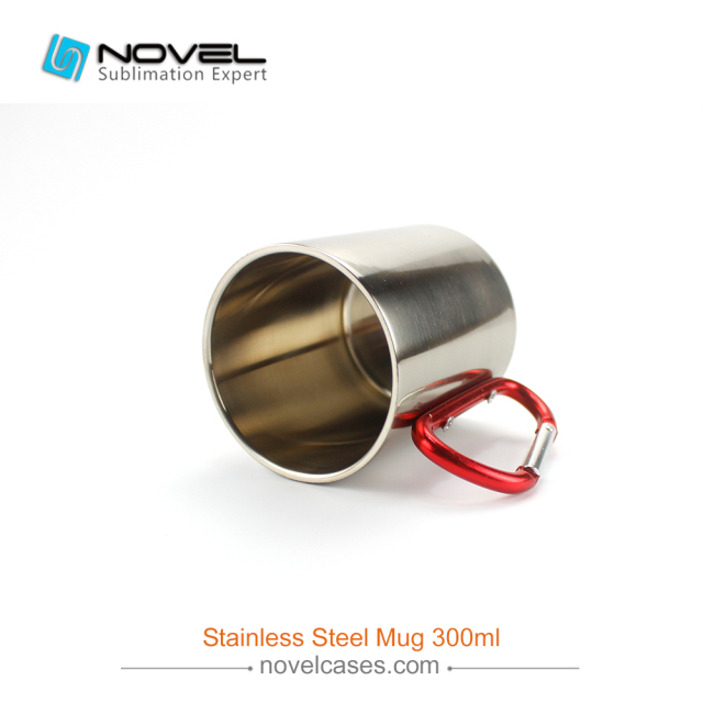 300ml Stainless Steel Sublimation Cup Mug With Red Carabiner Handle