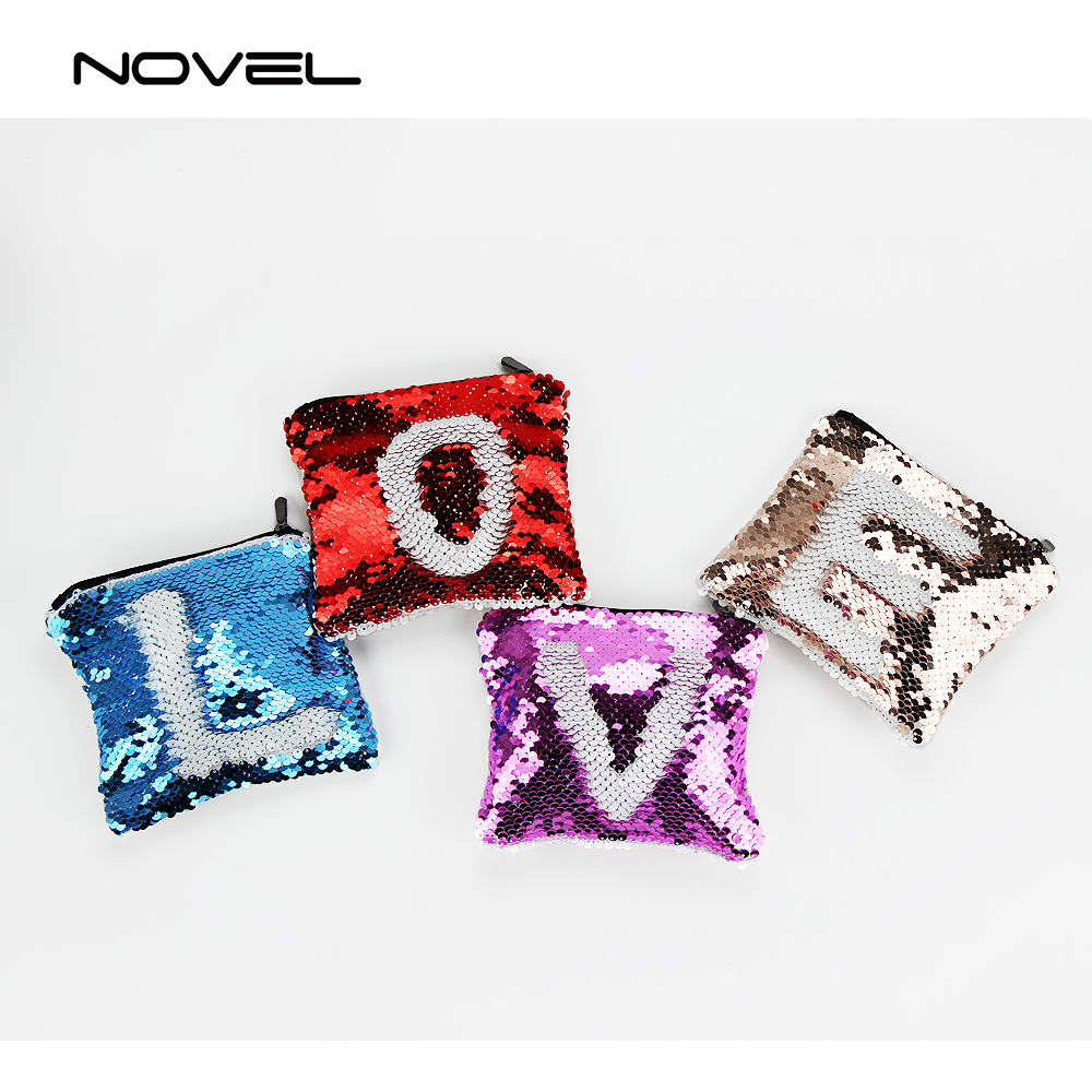 Reversible Magic Sequin Sublimation Blank Mini Makeup Bag Glitter Purse,14.5x12.5cm