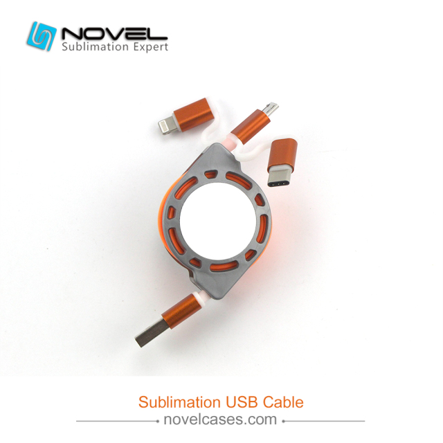Sublimation Multifunction 3 IN 1 Blank USB Cable For iPhone/Android