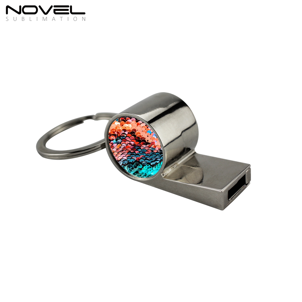 Custom Blank Sublimation Metal Whistle Keychain Metal Keyring