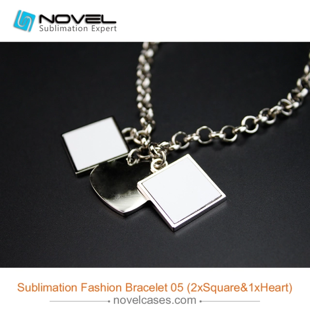 Sublimation Blank Zinc Alloy Bracelet--2pcs Square/1pc Heart Shape