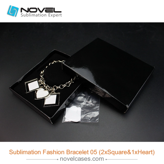 Sublimation Blank Zinc Alloy Bracelet--2pcs Square/1pc Heart Shape