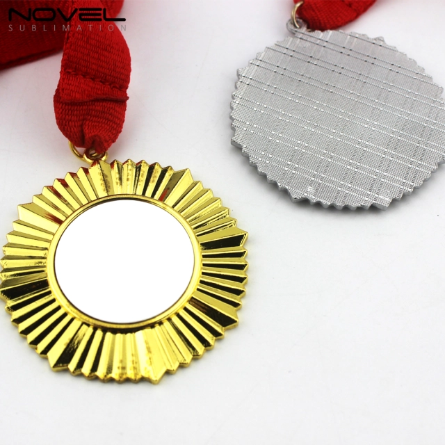 DIY Sublimation Blank Gold Badge With Red Hanging Ribbon