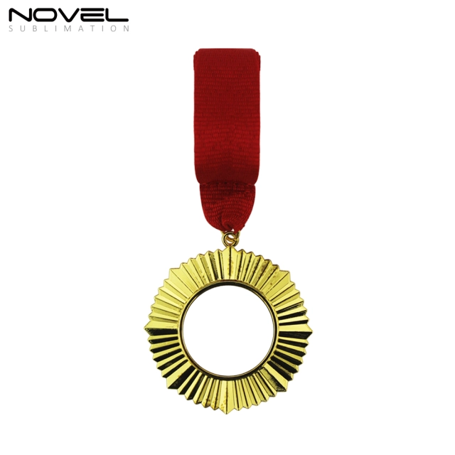 DIY Sublimation Blank Gold Badge With Red Hanging Ribbon