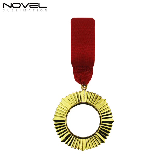 DIY Sublimation Blank Gold Badge With Red Hanging Ribbon