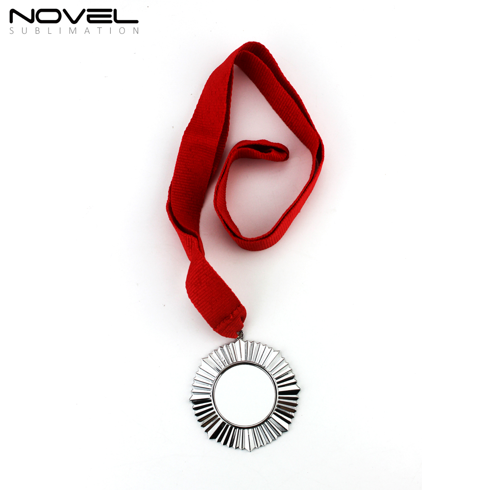 Custom Sublimation Blank Silver Badge With Red Lanyard