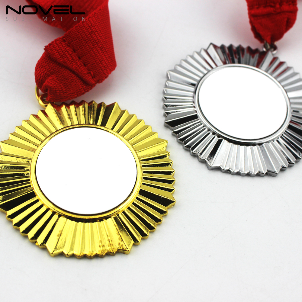 Custom Sublimation Blank Silver Badge With Red Lanyard