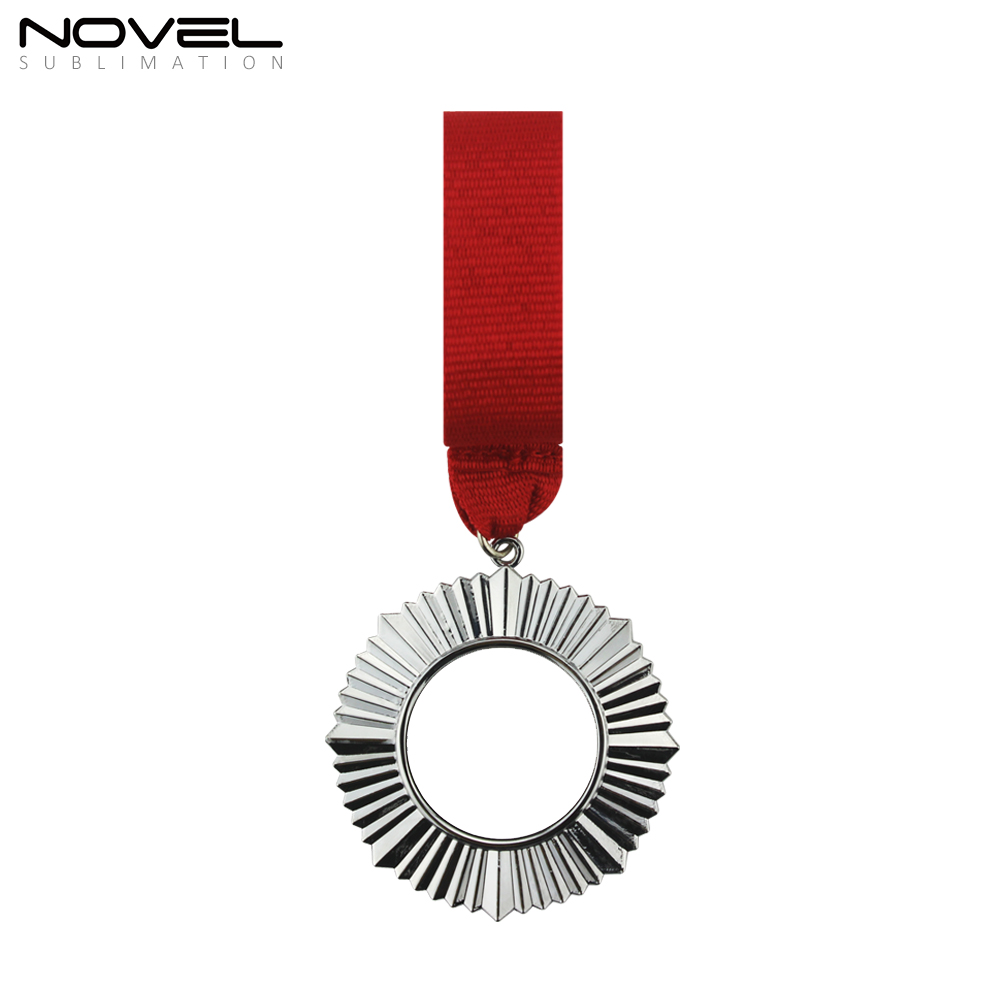 Custom Sublimation Blank Silver Badge With Red Lanyard