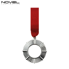 Custom Sublimation Blank Silver Badge With Red Lanyard