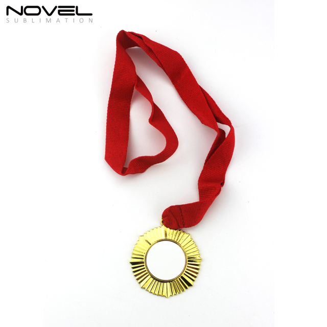 DIY Sublimation Blank Gold Badge With Red Hanging Ribbon