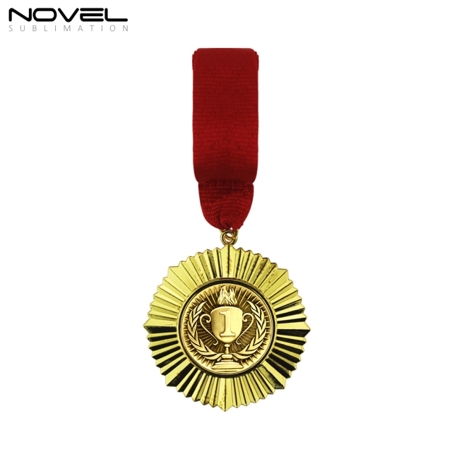 DIY Sublimation Blank Gold Badge With Red Hanging Ribbon