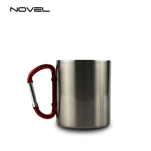 300ml Stainless Steel Sublimation Cup Mug With Red Carabiner Handle