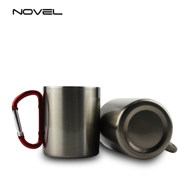 300ml Stainless Steel Sublimation Cup Mug With Red Carabiner Handle