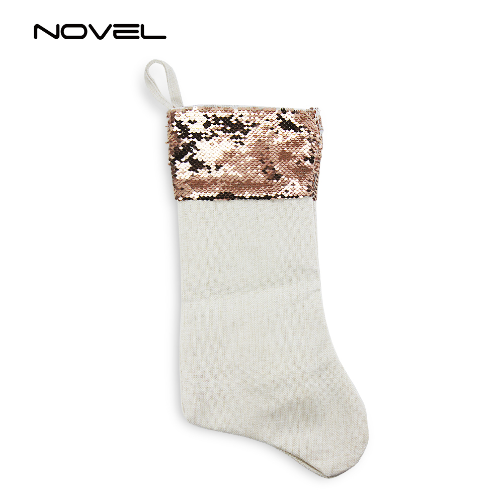 Sublimation Blank Shiny Sequin Christmas Stocking Sublimation Xmas Socks Decorative Gift Bag for Holiday