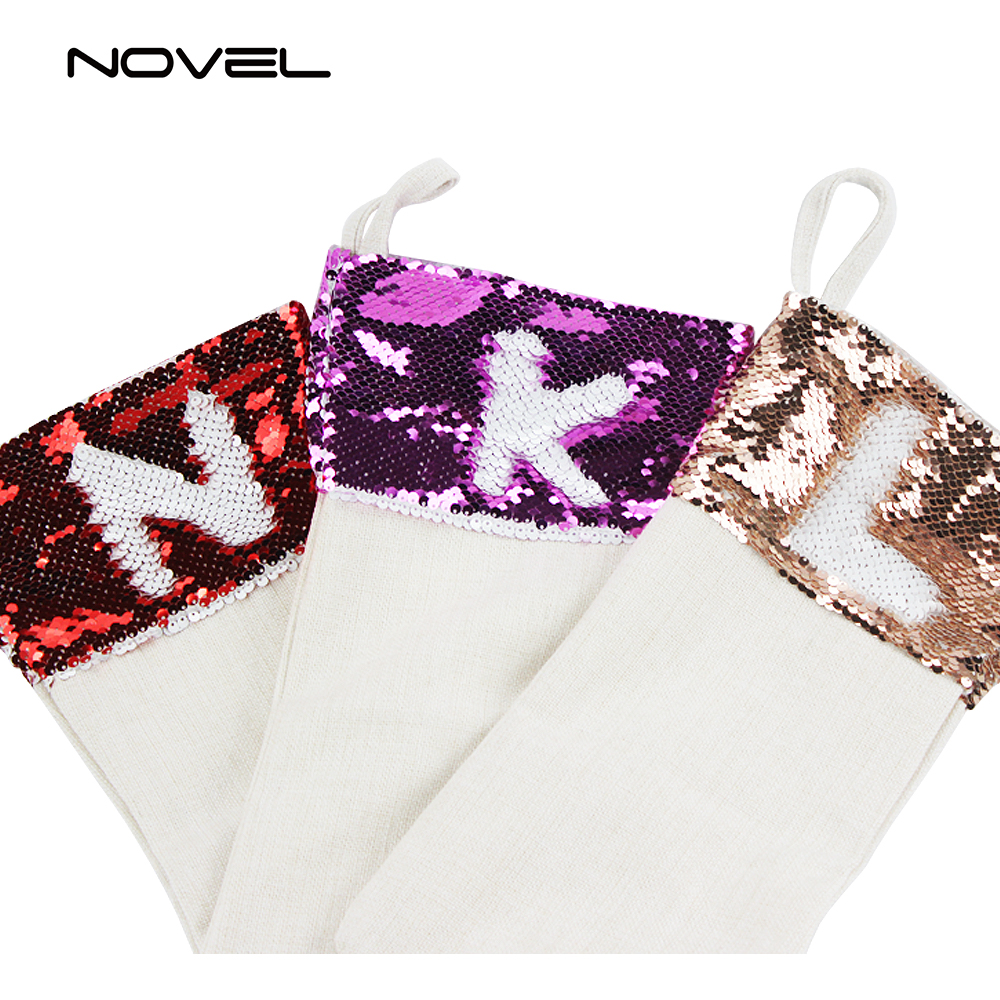 Sublimation Blank Shiny Sequin Christmas Stocking Sublimation Xmas Socks Decorative Gift Bag for Holiday