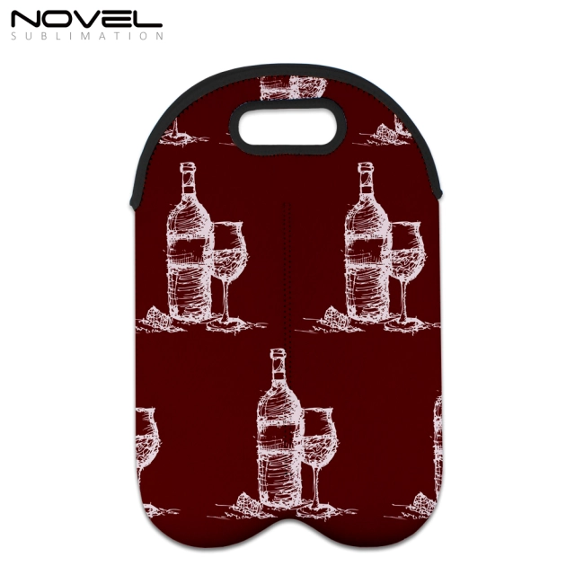 Custom White Neoprene Sublimation Double Wine Bottle Bag