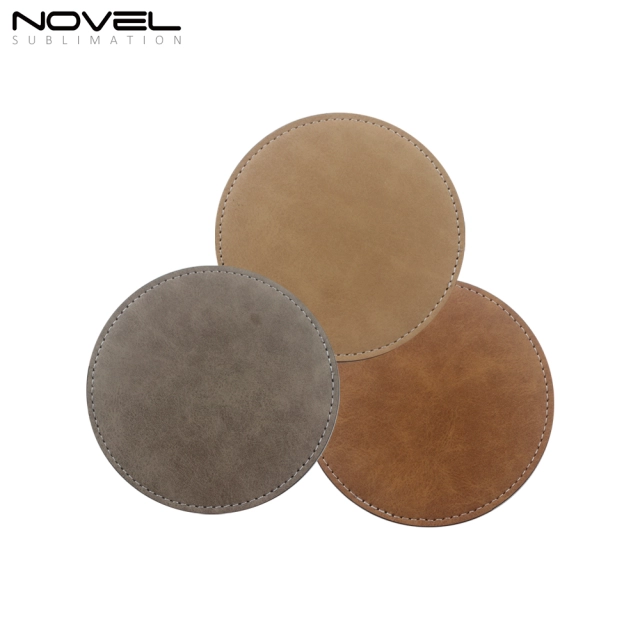 Round Color PU Leather Coasters Sublimation Blanks Heat Press Printing