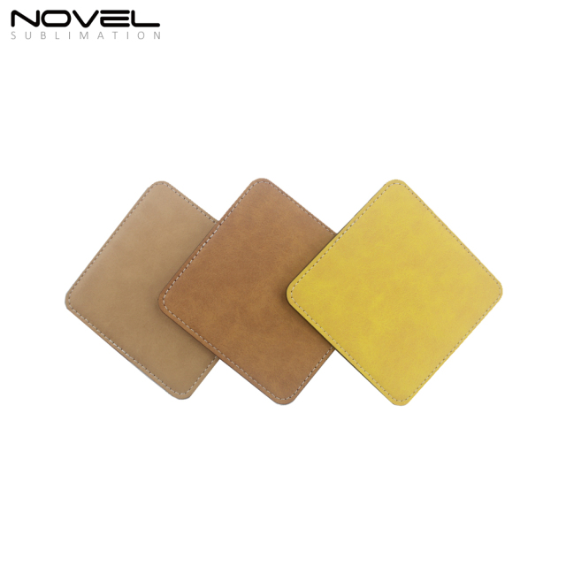 Color PU Leather Square Coaster Sublimation Mug Pad Cup Mat