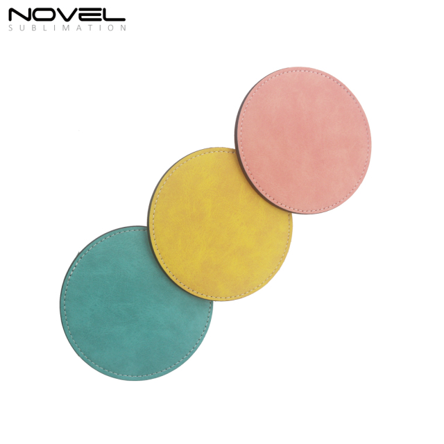Round Color PU Leather Coasters Sublimation Blanks Heat Press Printing