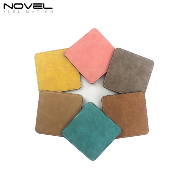 Color PU Leather Square Coaster Sublimation Mug Pad Cup Mat