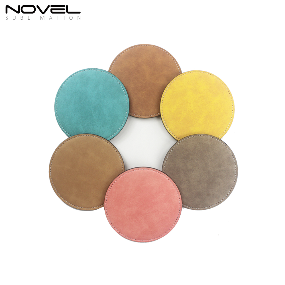 Round Color PU Leather Coasters Sublimation Blanks Heat Press Printing