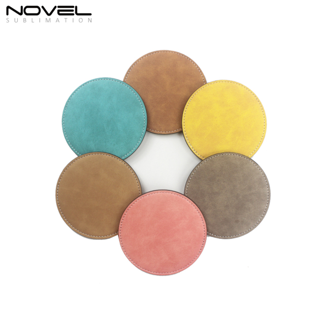 Round Color PU Leather Coasters Sublimation Blanks Heat Press Printing