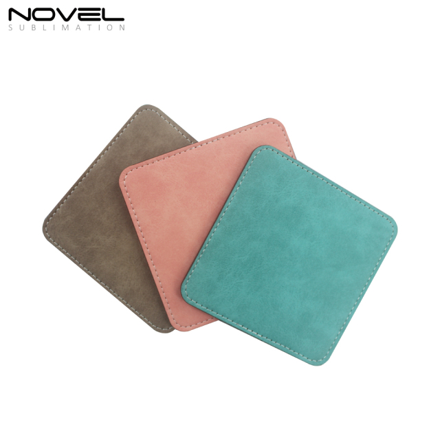 Color PU Leather Square Coaster Sublimation Mug Pad Cup Mat
