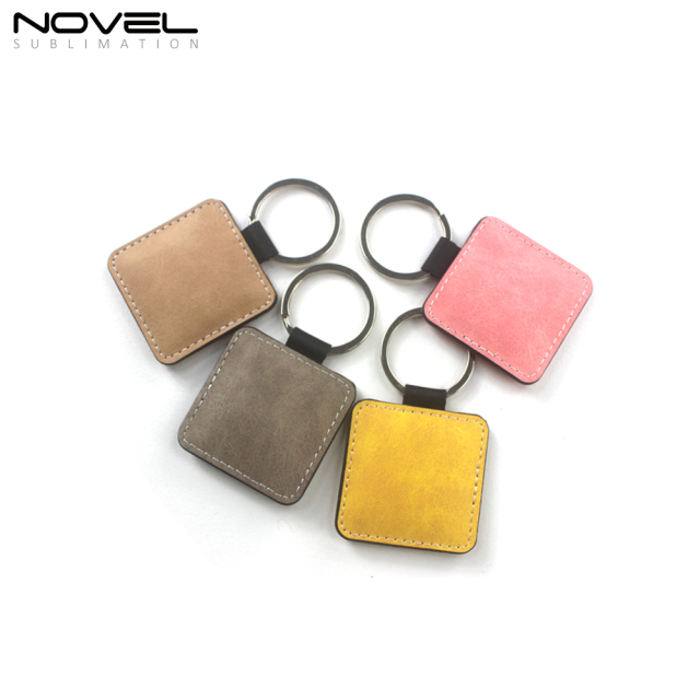 Double Side Printable Colorful PU Keychain Square