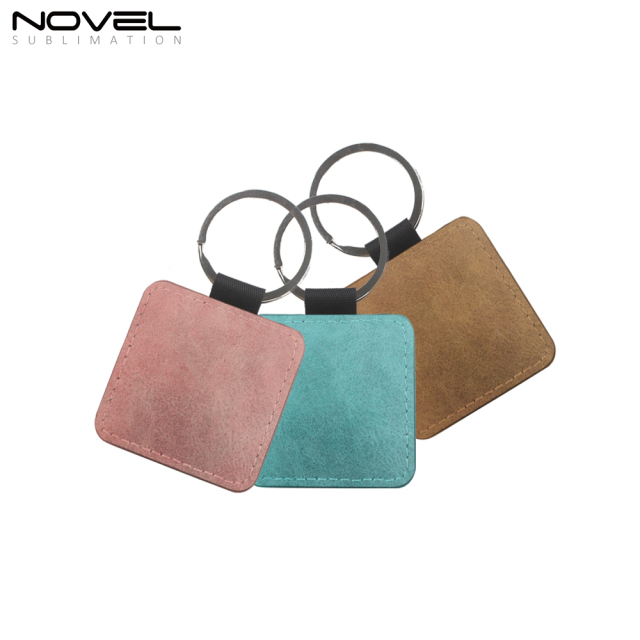 Double Side Printable Colorful PU Keychain Square