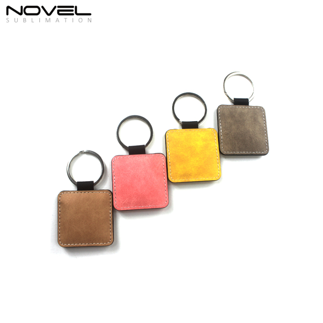 Double Side Printable Colorful PU Keychain Square