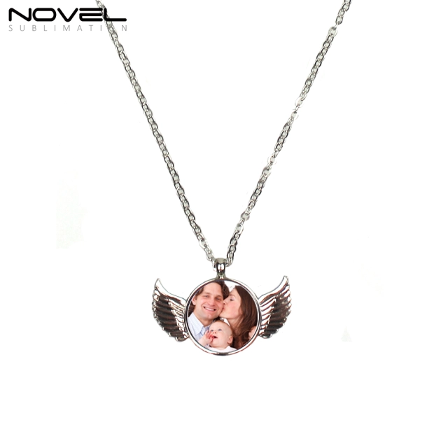 Fashionable Custom Sublimation Necklace- Circle Angel Wing