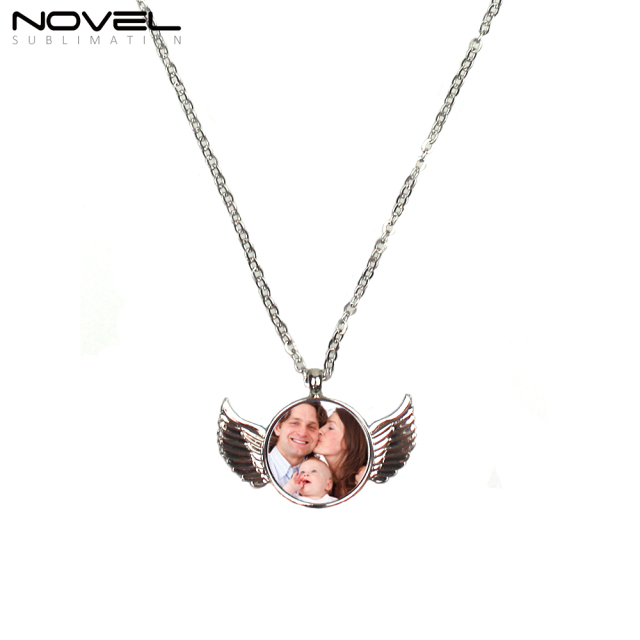 Fashionable Custom Sublimation Necklace- Circle Angel Wing