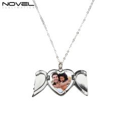 Fashionable Sublimation Necklace -Heart Angel Wings Can be Opened