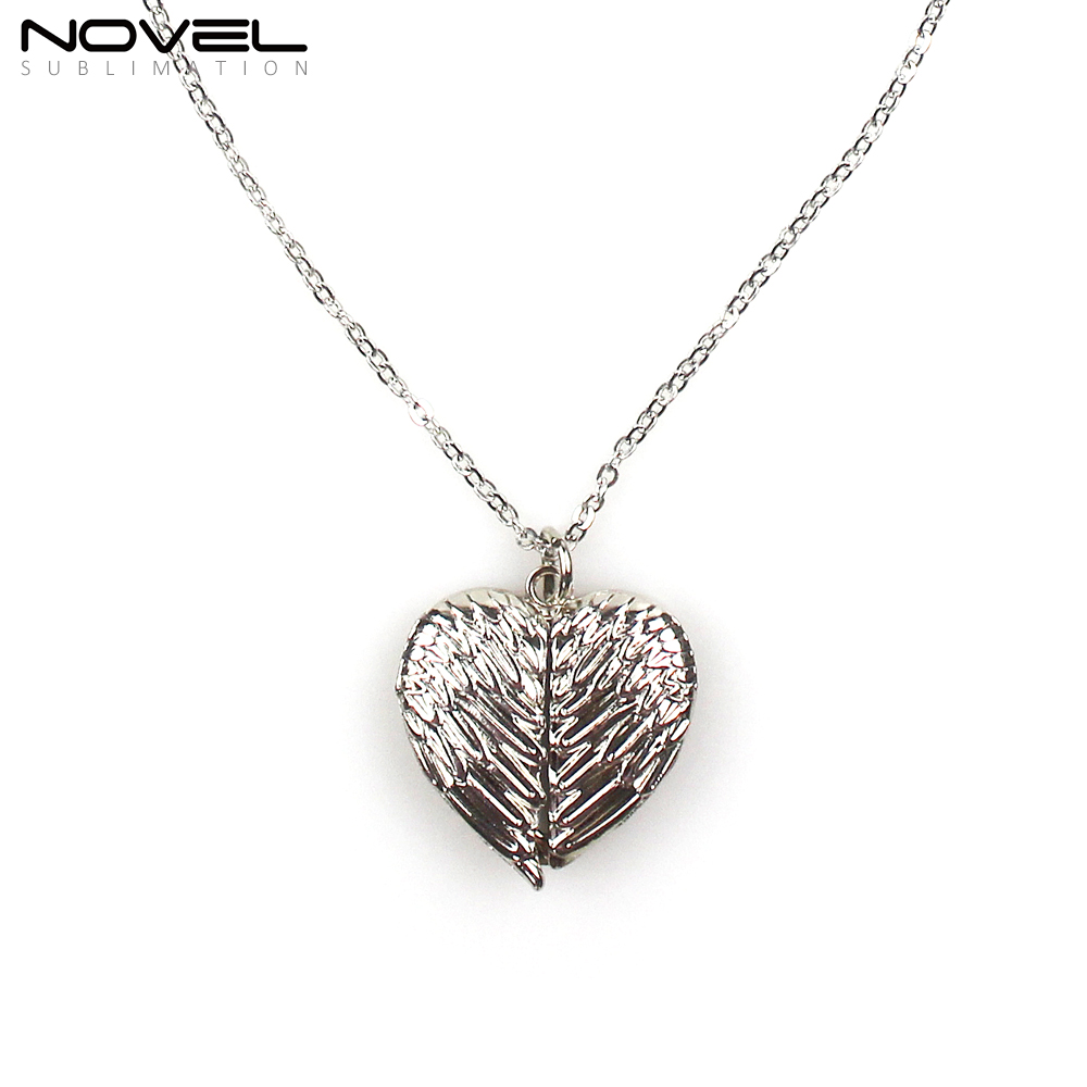Fashionable Sublimation Necklace -Heart Angel Wings Can be Opened