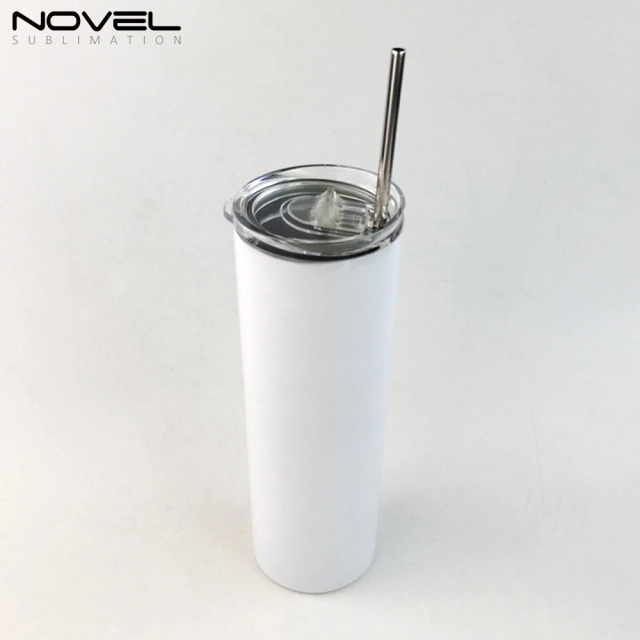 Sublimation White Skinny Tumbler with straws,Stainless Steel slim Tumbler With Lid