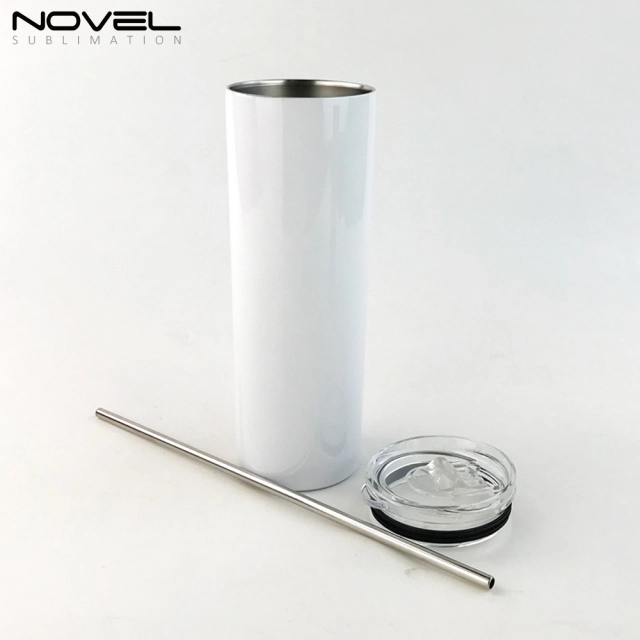 Sublimation White Skinny Tumbler with straws,Stainless Steel slim Tumbler With Lid