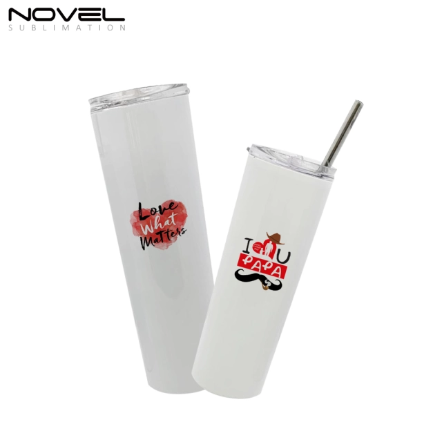 Sublimation White Skinny Tumbler with straws,Stainless Steel slim Tumbler With Lid