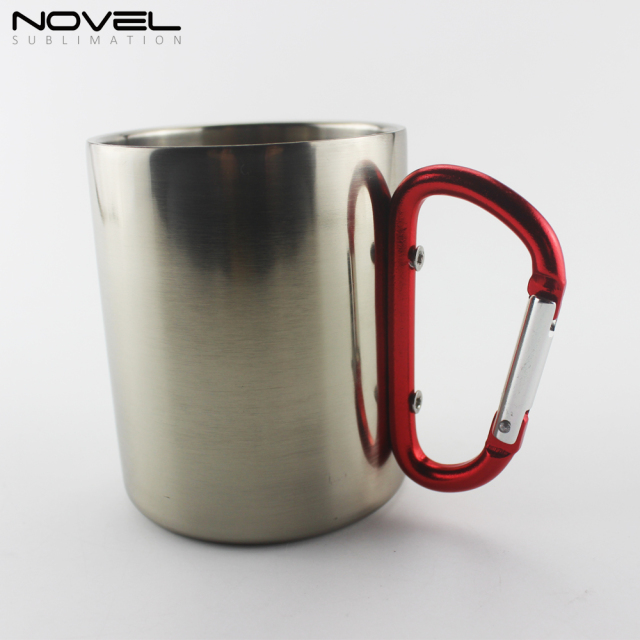 300ml Stainless Steel Sublimation Mug With Red Carabiner Handle