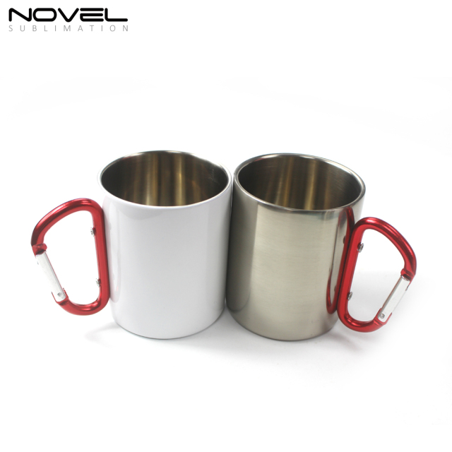 300ml Stainless Steel Sublimation Mug With Red Carabiner Handle