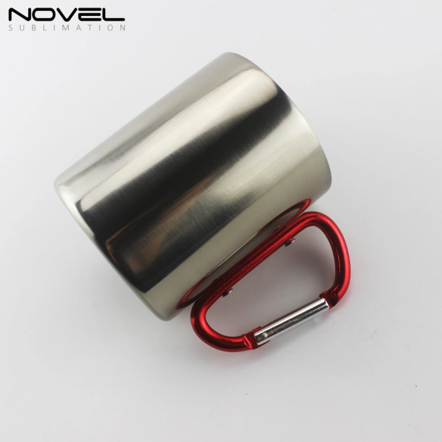 300ml Stainless Steel Sublimation Mug With Red Carabiner Handle