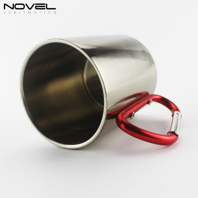 300ml Stainless Steel Sublimation Mug With Red Carabiner Handle