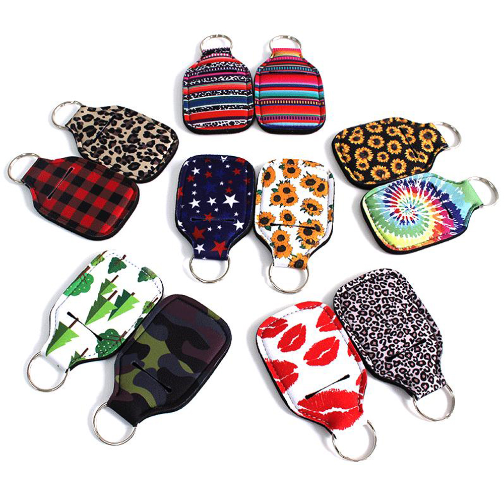 Sublimation Blank Neoprene Keychain Chapstick Holder Lipstick Keychain Holder Sanitizer Holder Customized Keyring