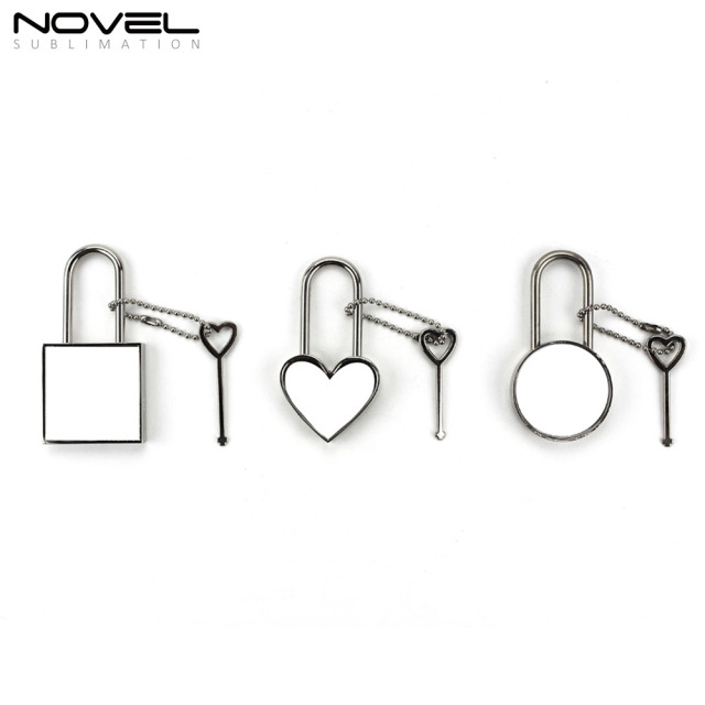 Zinc alloy Padlock Sublimation Metal Lock Square Heart Circle Lock with Key Heat Round Square Shapes