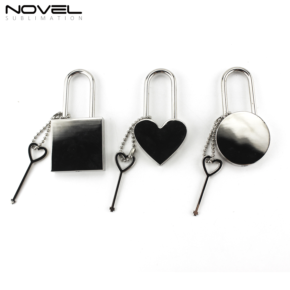 Zinc alloy Padlock Sublimation Metal Lock Square Heart Circle Lock with Key Heat Round Square Shapes