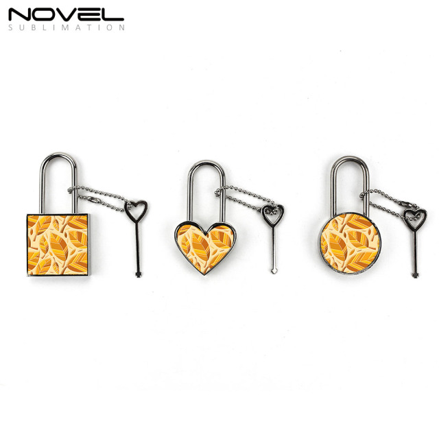 Zinc alloy Padlock Sublimation Metal Lock Square Heart Circle Lock with Key Heat Round Square Shapes