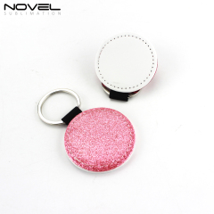 Sublimation DIY Colorful BlingBling PU Leather Keychain Round