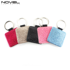 Sublimation DIY Colorful BlingBling PU Leather Keychain Square
