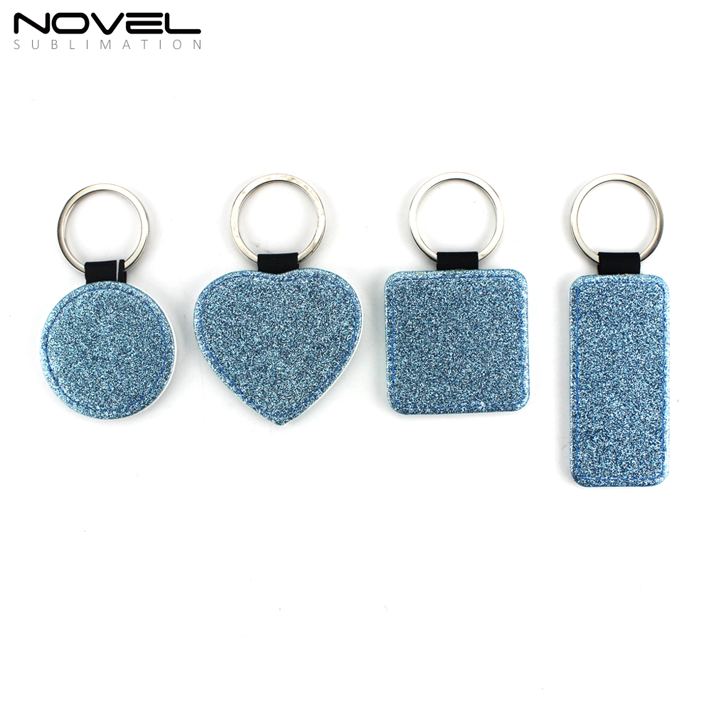 Sublimation DIY Colorful BlingBling PU Leather Keychain Round Customized Keyring