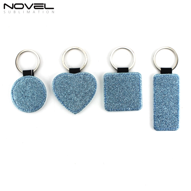 Sublimation DIY Colorful BlingBling PU Leather Keychain Round