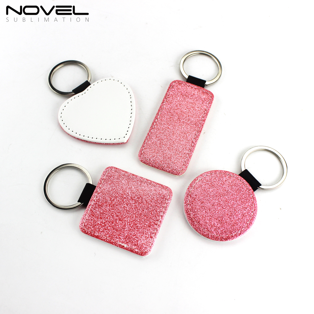 Sublimation DIY Colorful BlingBling PU Leather Keychain Rectangle Customized Keyring